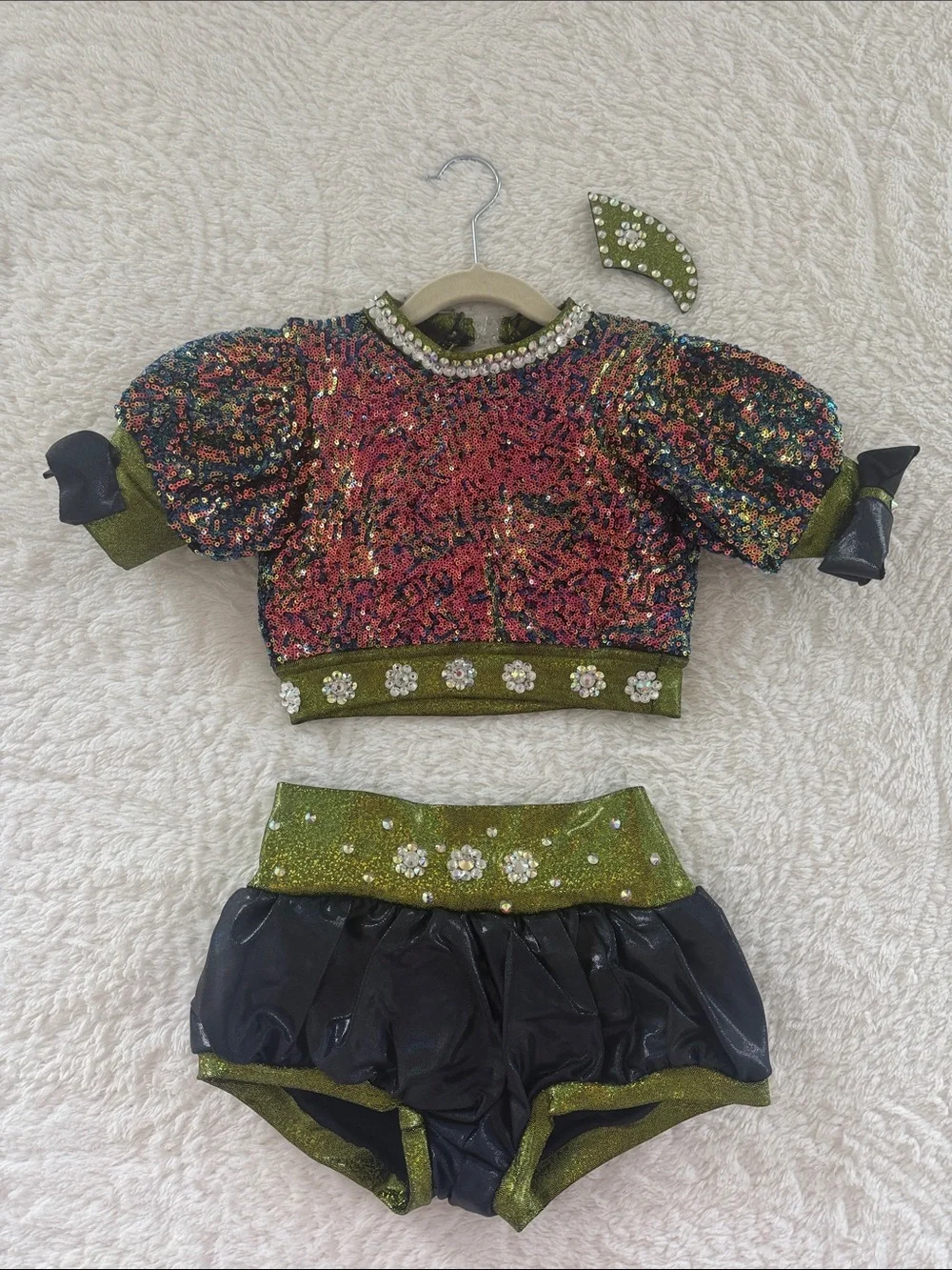 Sparkling Green & Multi Sequin Kids Costume Set